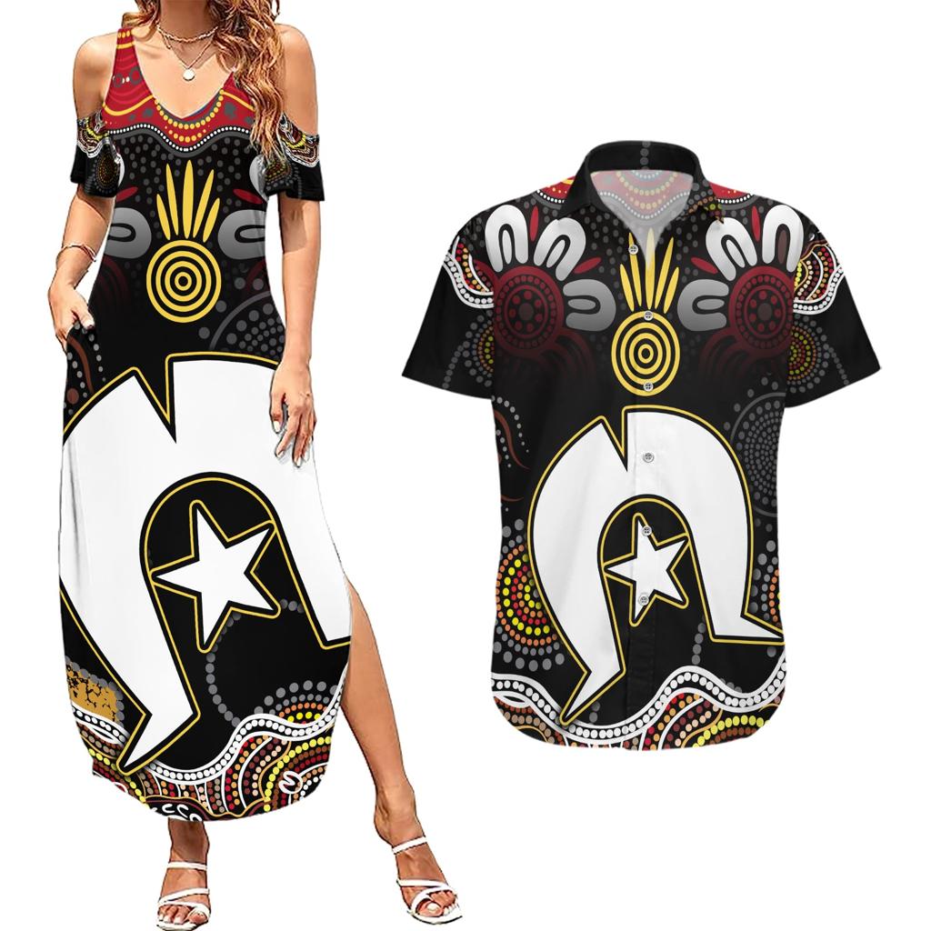 Torest Trait Islands Mix Aboriginal Pattern Couples Matching Summer Maxi Dress and Hawaiian Shirt