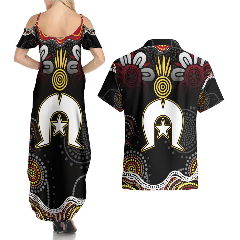 Torest Trait Islands Mix Aboriginal Pattern Couples Matching Summer Maxi Dress and Hawaiian Shirt