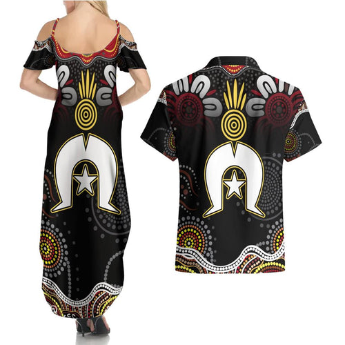 Torest Trait Islands Mix Aboriginal Pattern Couples Matching Summer Maxi Dress and Hawaiian Shirt