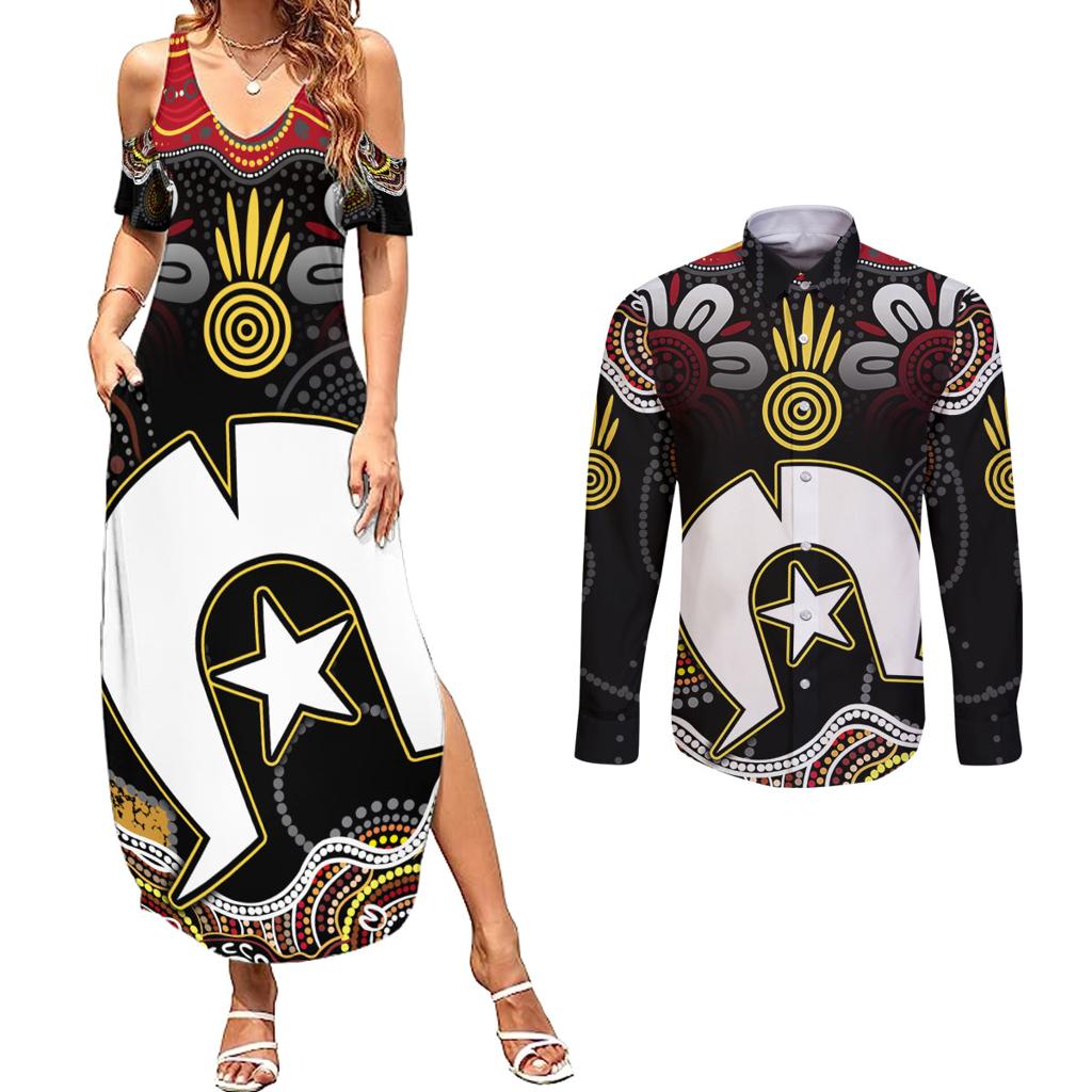 Torest Trait Islands Mix Aboriginal Pattern Couples Matching Summer Maxi Dress and Long Sleeve Button Shirt