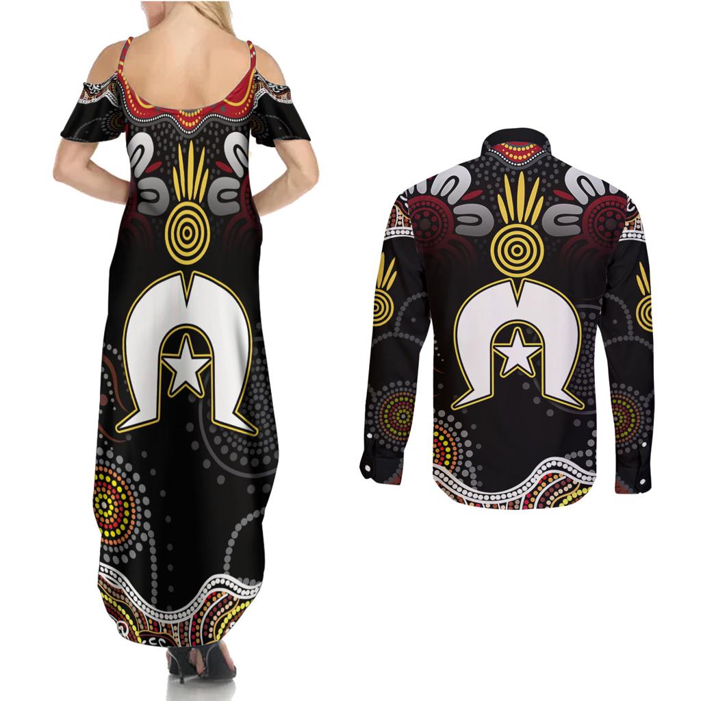 Torest Trait Islands Mix Aboriginal Pattern Couples Matching Summer Maxi Dress and Long Sleeve Button Shirt
