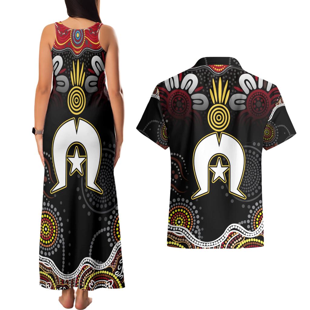 Torest Trait Islands Mix Aboriginal Pattern Couples Matching Tank Maxi Dress and Hawaiian Shirt