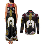 Torest Trait Islands Mix Aboriginal Pattern Couples Matching Tank Maxi Dress and Long Sleeve Button Shirt