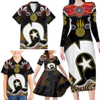 Torest Trait Islands Mix Aboriginal Pattern Family Matching Long Sleeve Bodycon Dress and Hawaiian Shirt