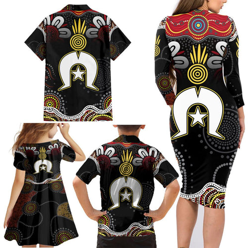 Torest Trait Islands Mix Aboriginal Pattern Family Matching Long Sleeve Bodycon Dress and Hawaiian Shirt