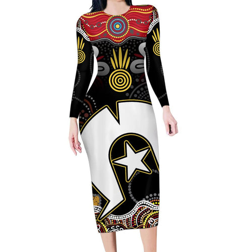 Torest Trait Islands Mix Aboriginal Pattern Family Matching Long Sleeve Bodycon Dress and Hawaiian Shirt