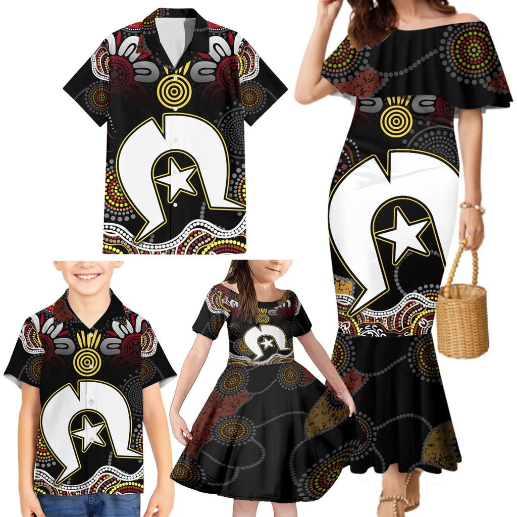Torest Trait Islands Mix Aboriginal Pattern Family Matching Mermaid Dress and Hawaiian Shirt