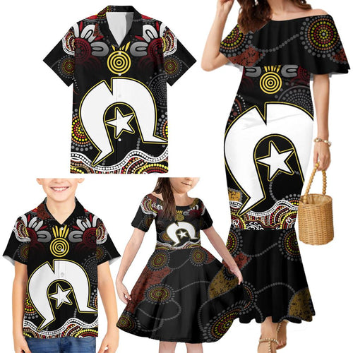 Torest Trait Islands Mix Aboriginal Pattern Family Matching Mermaid Dress and Hawaiian Shirt