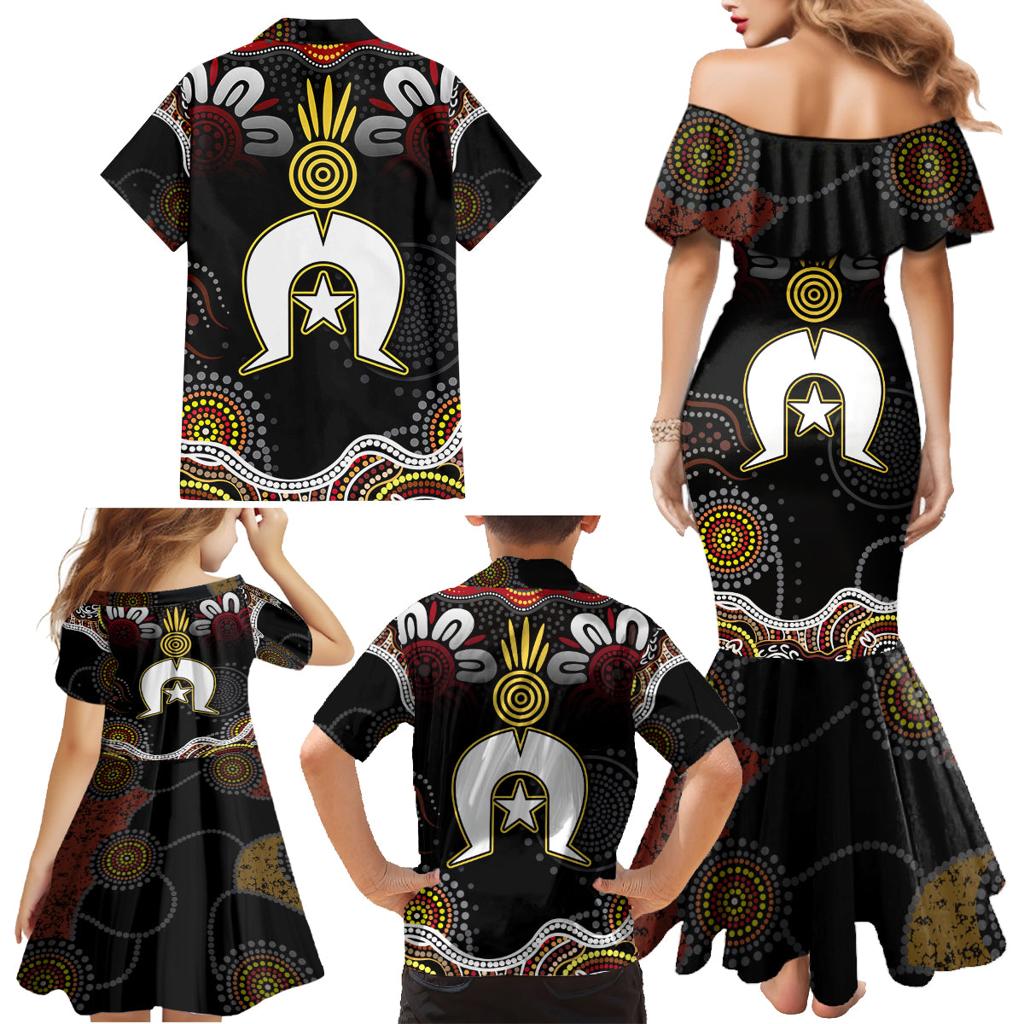 Torest Trait Islands Mix Aboriginal Pattern Family Matching Mermaid Dress and Hawaiian Shirt