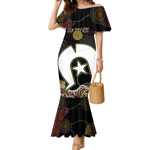 Torest Trait Islands Mix Aboriginal Pattern Family Matching Mermaid Dress and Hawaiian Shirt