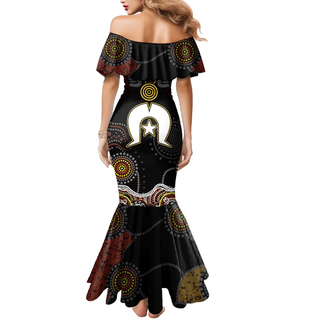 Torest Trait Islands Mix Aboriginal Pattern Family Matching Mermaid Dress and Hawaiian Shirt