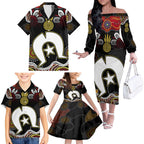 Torest Trait Islands Mix Aboriginal Pattern Family Matching Off Shoulder Long Sleeve Dress and Hawaiian Shirt