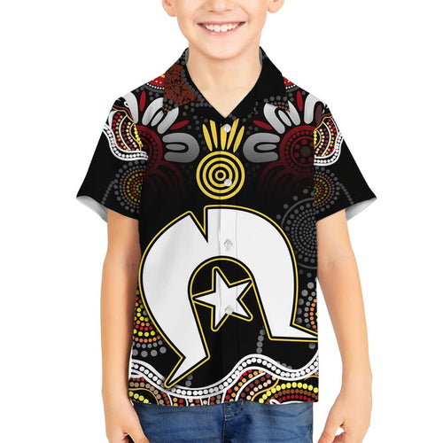 Torest Trait Islands Mix Aboriginal Pattern Family Matching Off Shoulder Long Sleeve Dress and Hawaiian Shirt