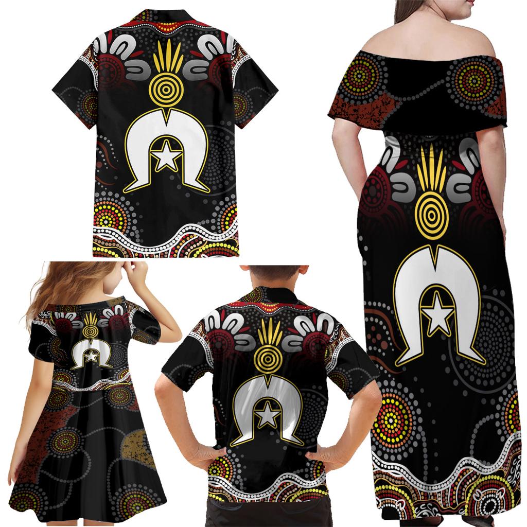 Torest Trait Islands Mix Aboriginal Pattern Family Matching Off Shoulder Maxi Dress and Hawaiian Shirt