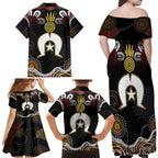 Torest Trait Islands Mix Aboriginal Pattern Family Matching Off Shoulder Maxi Dress and Hawaiian Shirt