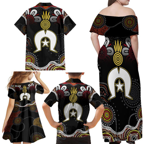 Torest Trait Islands Mix Aboriginal Pattern Family Matching Off Shoulder Maxi Dress and Hawaiian Shirt