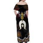 Torest Trait Islands Mix Aboriginal Pattern Family Matching Off Shoulder Maxi Dress and Hawaiian Shirt