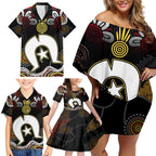 Torest Trait Islands Mix Aboriginal Pattern Family Matching Off Shoulder Short Dress and Hawaiian Shirt