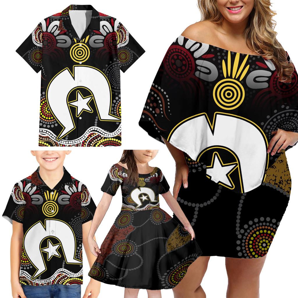 Torest Trait Islands Mix Aboriginal Pattern Family Matching Off Shoulder Short Dress and Hawaiian Shirt