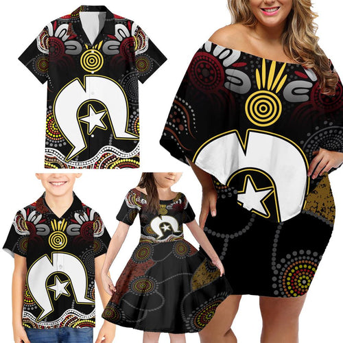 Torest Trait Islands Mix Aboriginal Pattern Family Matching Off Shoulder Short Dress and Hawaiian Shirt