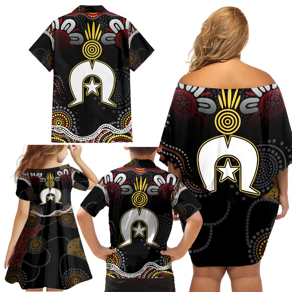 Torest Trait Islands Mix Aboriginal Pattern Family Matching Off Shoulder Short Dress and Hawaiian Shirt