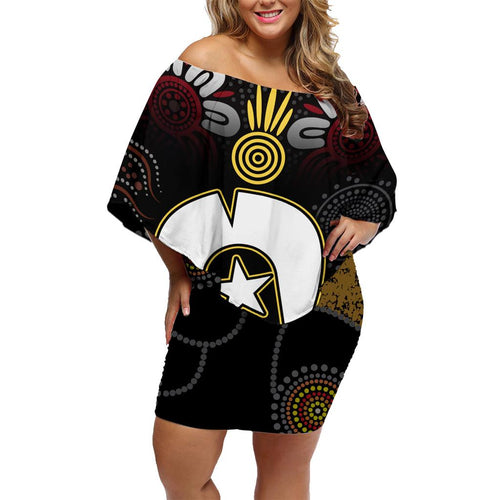 Torest Trait Islands Mix Aboriginal Pattern Family Matching Off Shoulder Short Dress and Hawaiian Shirt