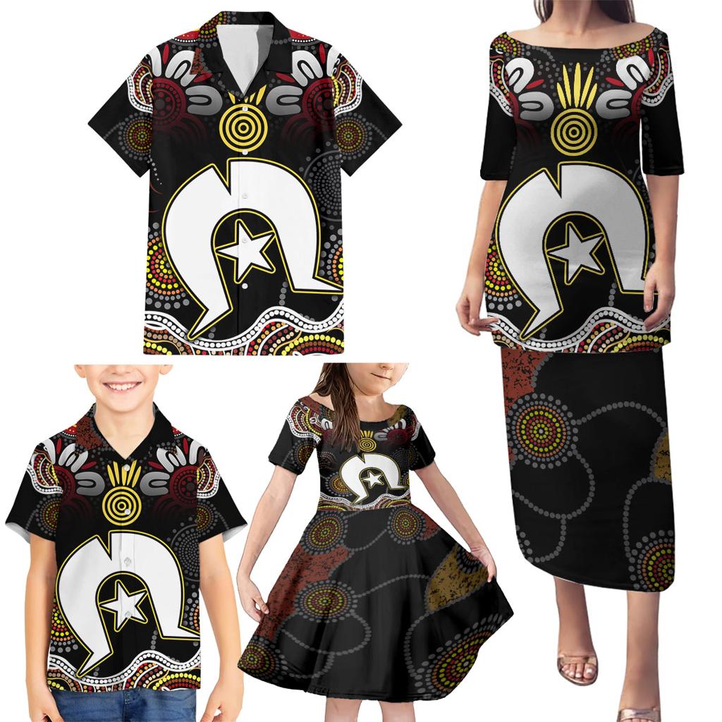 Torest Trait Islands Mix Aboriginal Pattern Family Matching Puletasi and Hawaiian Shirt
