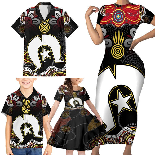 Torest Trait Islands Mix Aboriginal Pattern Family Matching Short Sleeve Bodycon Dress and Hawaiian Shirt