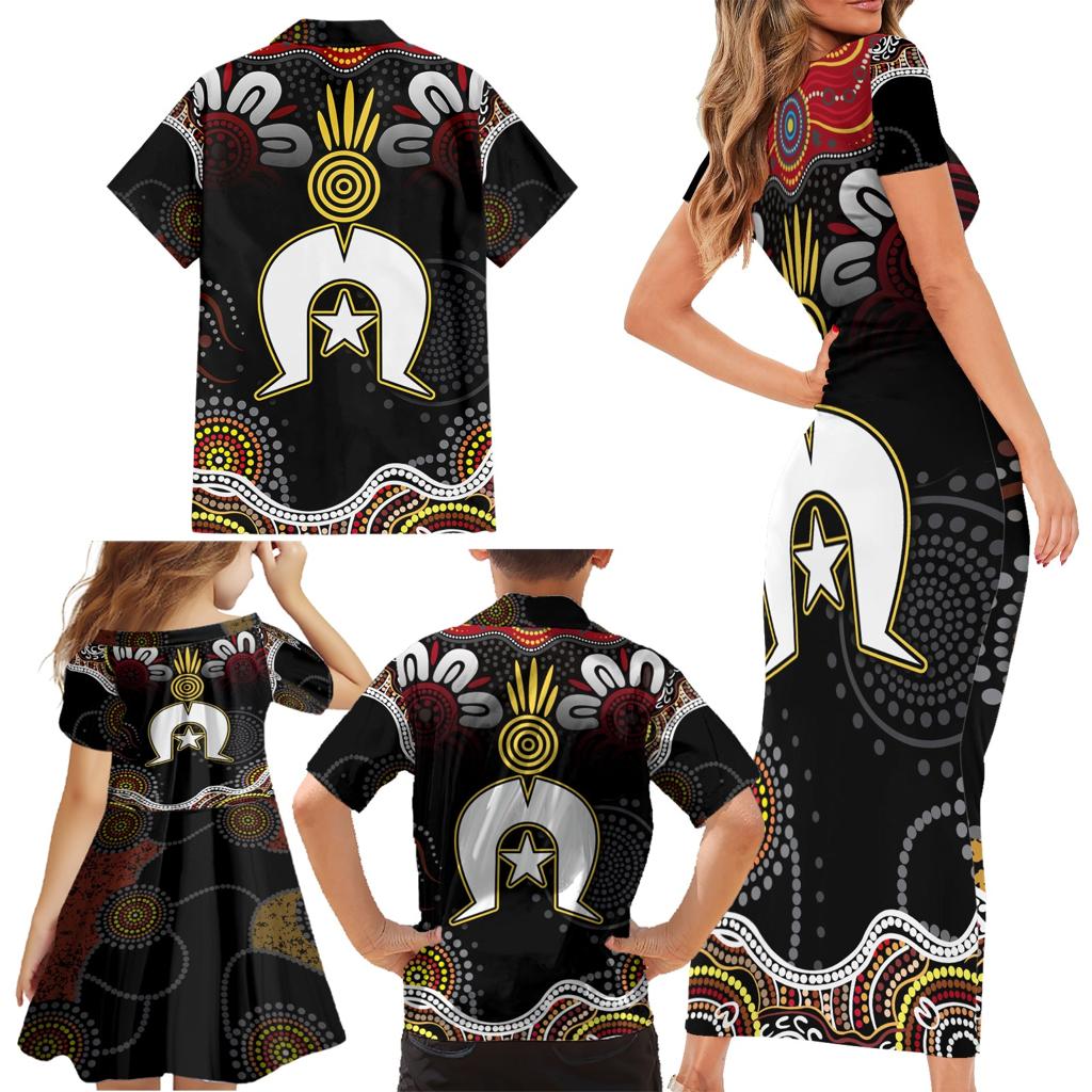 Torest Trait Islands Mix Aboriginal Pattern Family Matching Short Sleeve Bodycon Dress and Hawaiian Shirt
