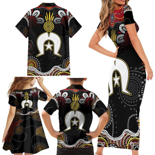 Torest Trait Islands Mix Aboriginal Pattern Family Matching Short Sleeve Bodycon Dress and Hawaiian Shirt