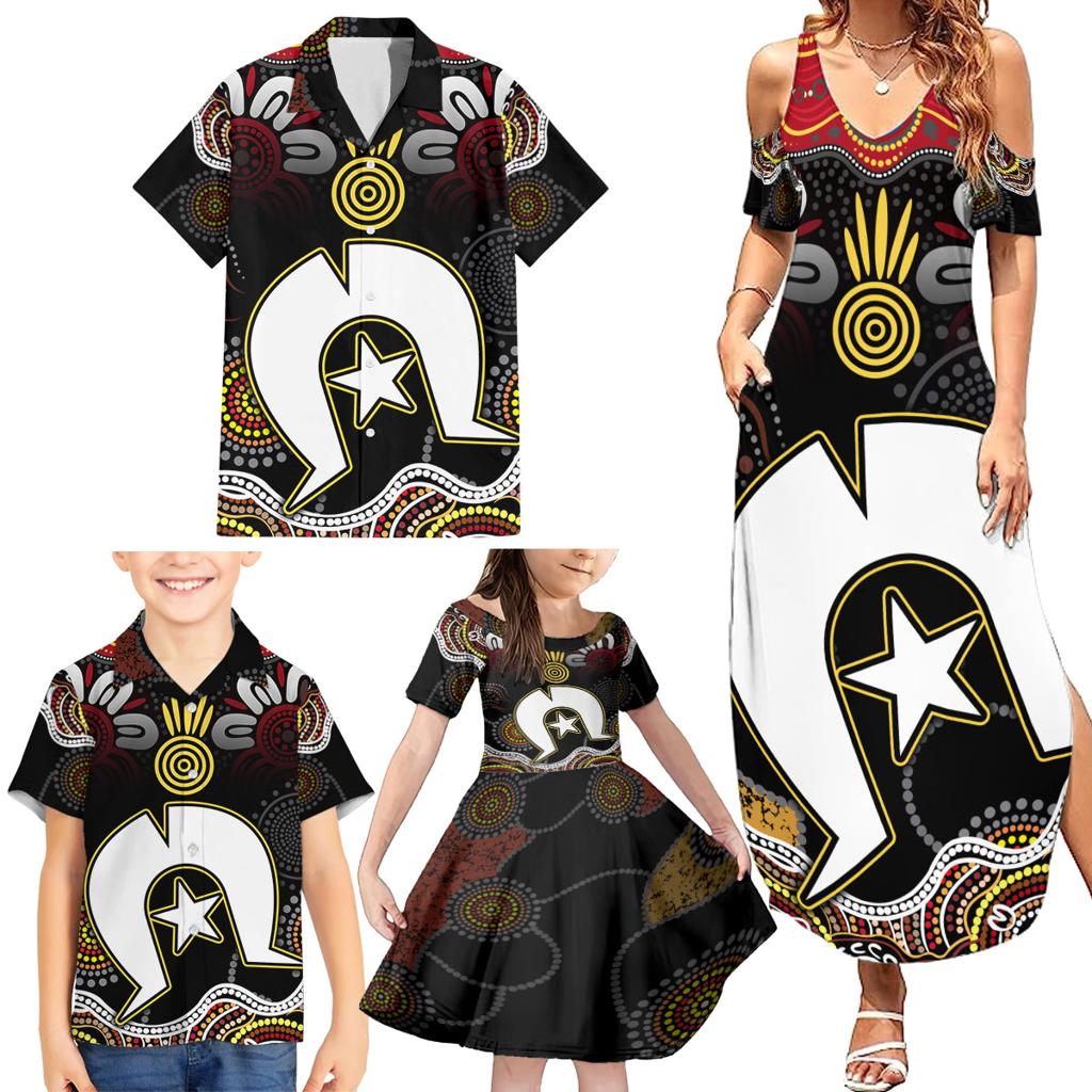 Torest Trait Islands Mix Aboriginal Pattern Family Matching Summer Maxi Dress and Hawaiian Shirt