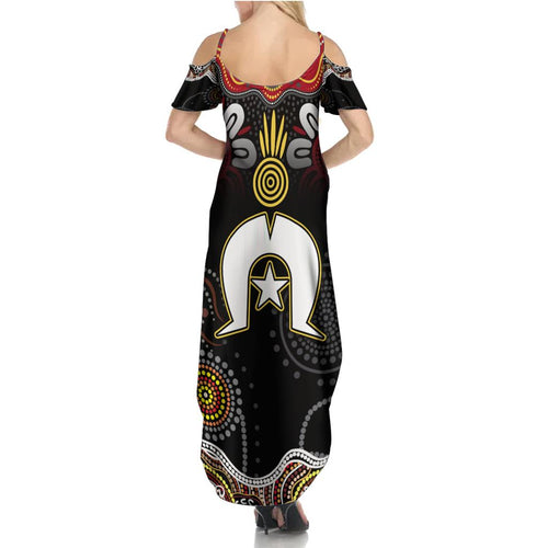 Torest Trait Islands Mix Aboriginal Pattern Family Matching Summer Maxi Dress and Hawaiian Shirt