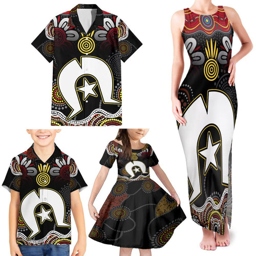 Torest Trait Islands Mix Aboriginal Pattern Family Matching Tank Maxi Dress and Hawaiian Shirt