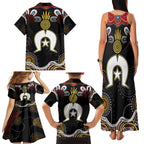 Torest Trait Islands Mix Aboriginal Pattern Family Matching Tank Maxi Dress and Hawaiian Shirt