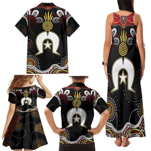 Torest Trait Islands Mix Aboriginal Pattern Family Matching Tank Maxi Dress and Hawaiian Shirt