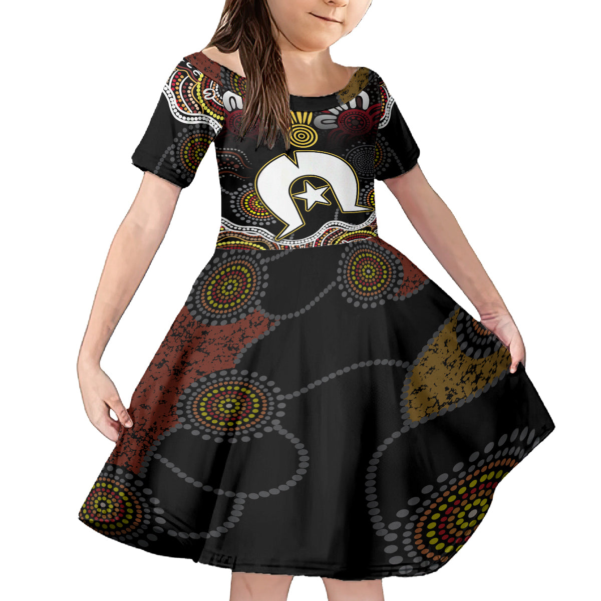 Torest Trait Islands Mix Aboriginal Pattern Kid Short Sleeve Dress