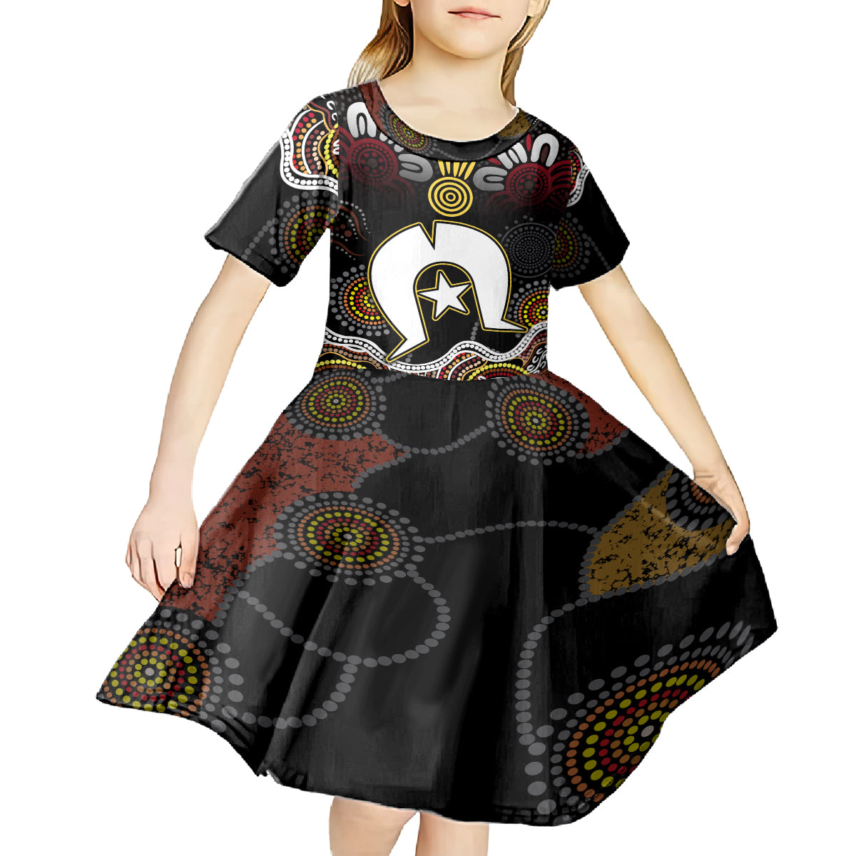 Torest Trait Islands Mix Aboriginal Pattern Kid Short Sleeve Dress