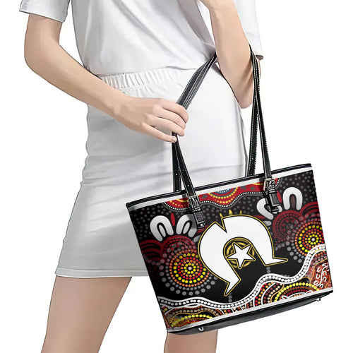 Torest Trait Islands Mix Aboriginal Pattern Leather Tote Bag