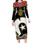 Torest Trait Islands Mix Aboriginal Pattern Long Sleeve Bodycon Dress