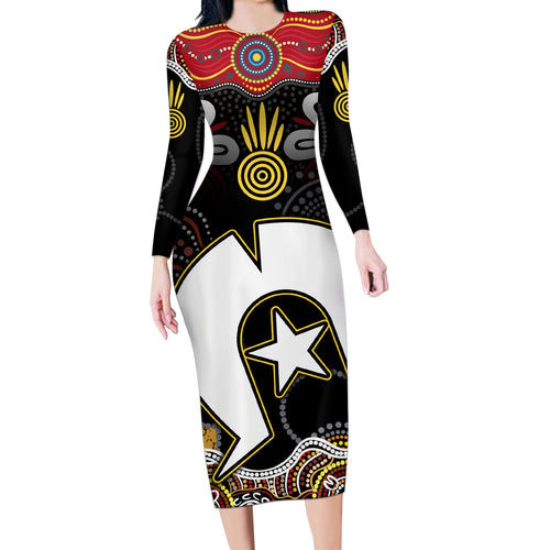 Torest Trait Islands Mix Aboriginal Pattern Long Sleeve Bodycon Dress