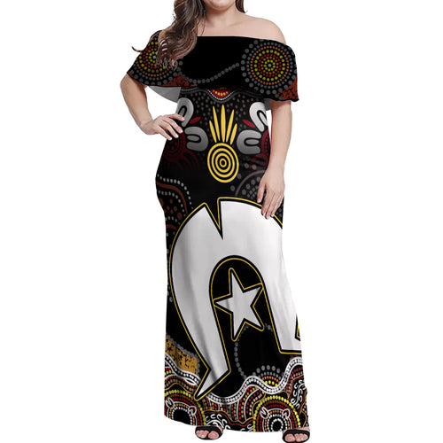 Torest Trait Islands Mix Aboriginal Pattern Off Shoulder Maxi Dress