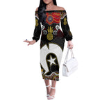 Torest Trait Islands Mix Aboriginal Pattern Off The Shoulder Long Sleeve Dress