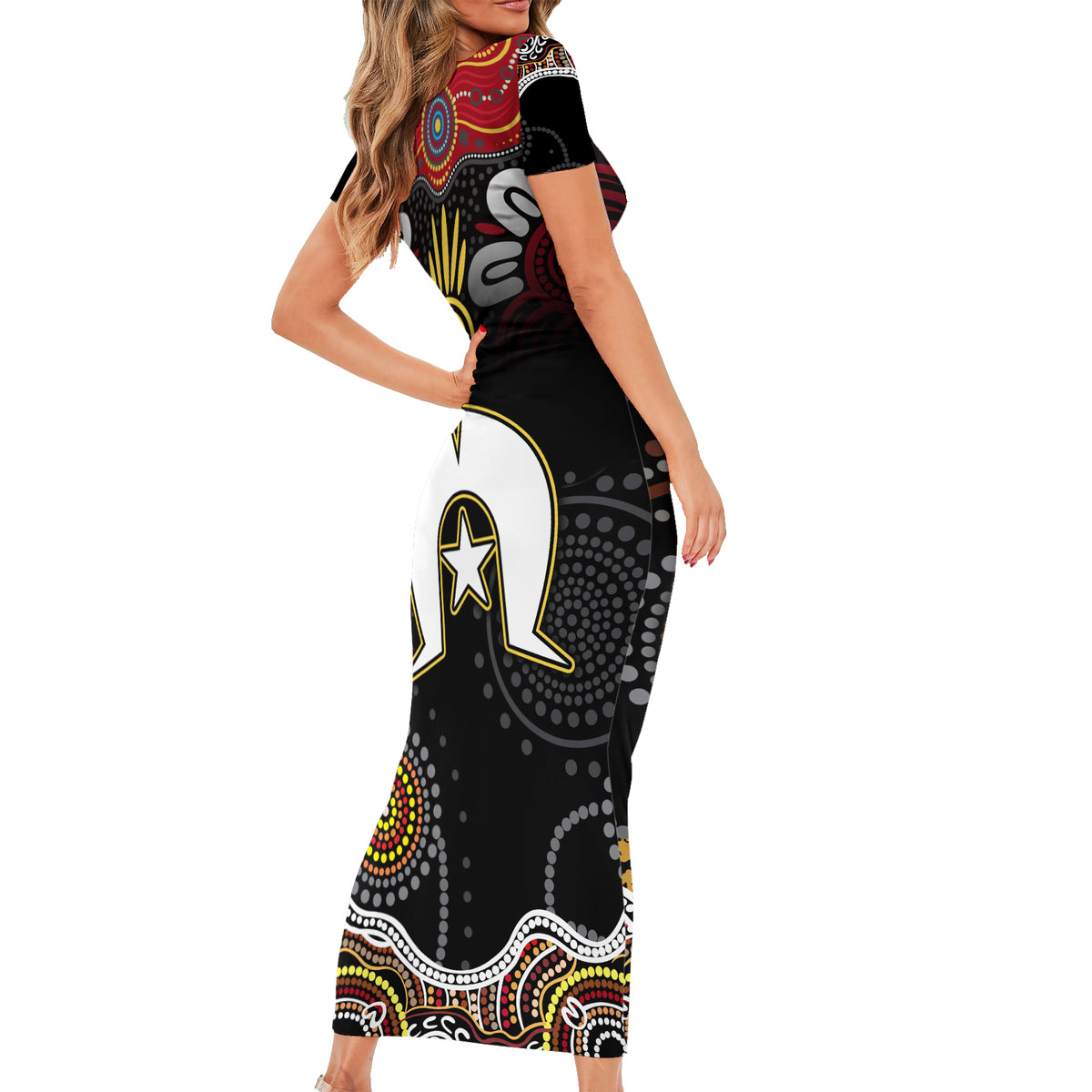 Torest Trait Islands Mix Aboriginal Pattern Short Sleeve Bodycon Dress