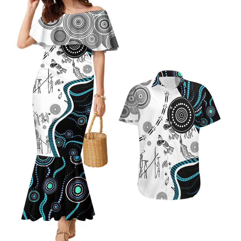Aboriginal Pattern Torest  Strait Island Couples Matching Mermaid Dress and Hawaiian Shirt