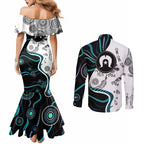 Aboriginal Pattern Torest  Strait Island Couples Matching Mermaid Dress and Long Sleeve Button Shirt
