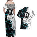 Aboriginal Pattern Torest  Strait Island Couples Matching Off Shoulder Maxi Dress and Hawaiian Shirt