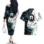 Aboriginal Pattern Torest  Strait Island Couples Matching Off The Shoulder Long Sleeve Dress and Hawaiian Shirt
