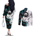 Aboriginal Pattern Torest  Strait Island Couples Matching Off The Shoulder Long Sleeve Dress and Long Sleeve Button Shirt