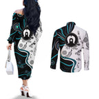 Aboriginal Pattern Torest  Strait Island Couples Matching Off The Shoulder Long Sleeve Dress and Long Sleeve Button Shirt