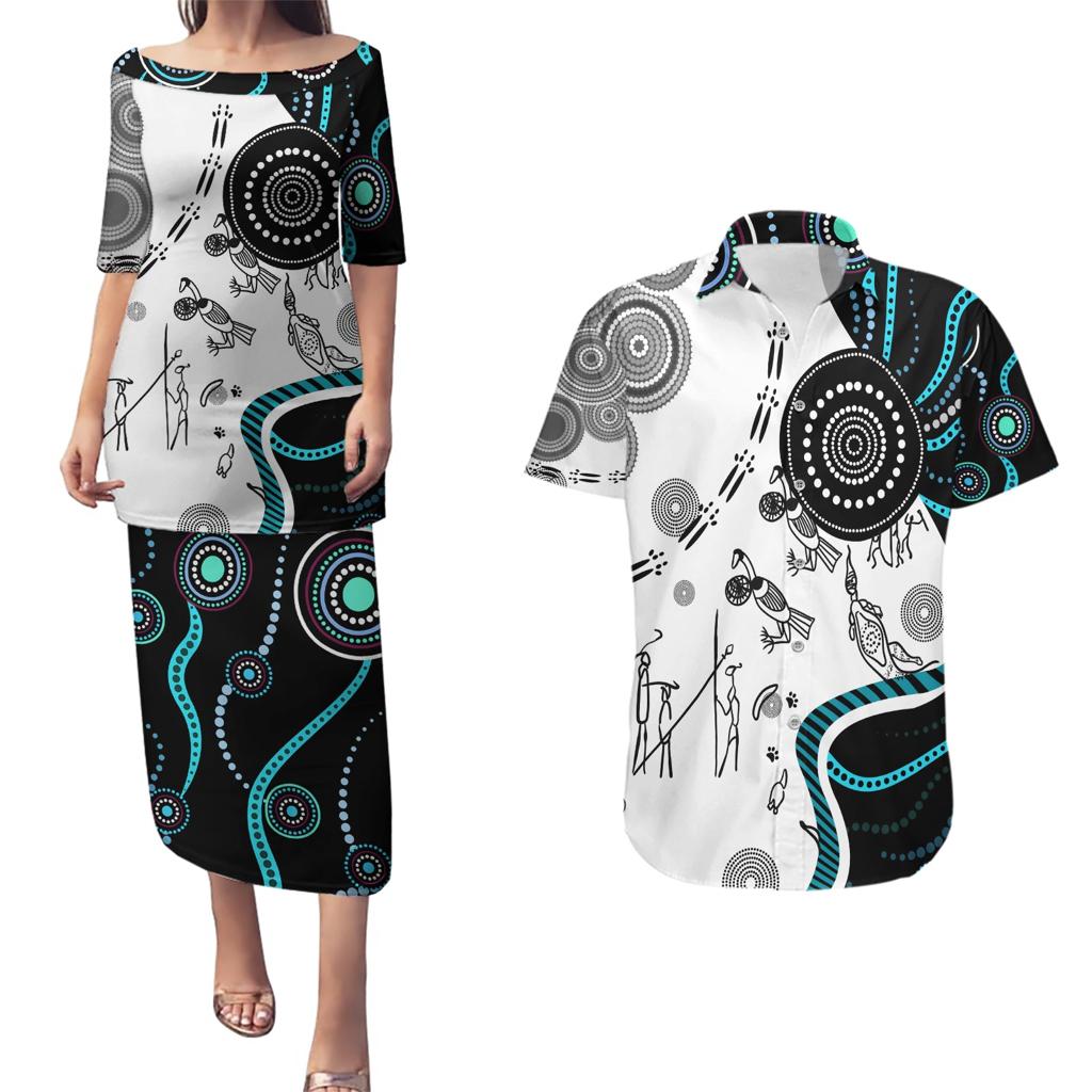 Aboriginal Pattern Torest  Strait Island Couples Matching Puletasi and Hawaiian Shirt